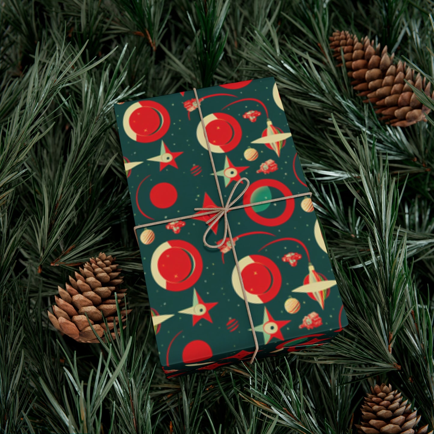 Black Ocean Red and Green Space gift wrap roll