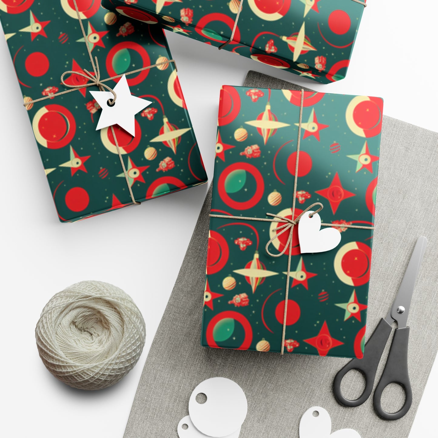 Black Ocean Red and Green Space gift wrap roll