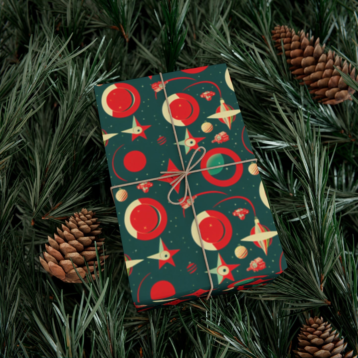 Black Ocean Red and Green Space gift wrap roll