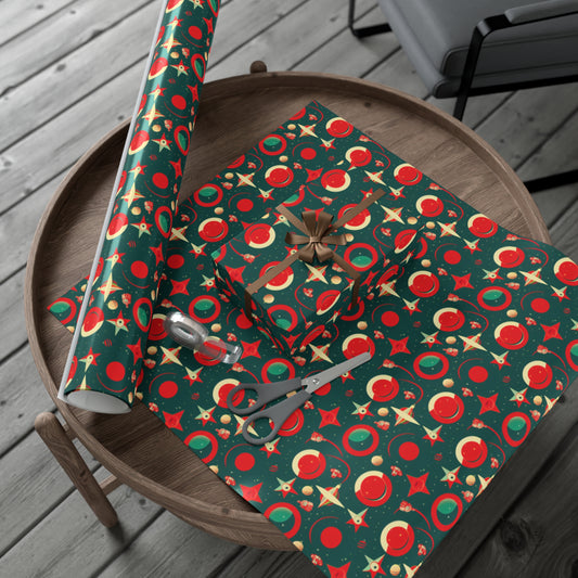 Black Ocean Red and Green Space gift wrap roll
