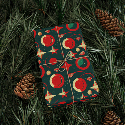 Black Ocean Red and Green Space gift wrap roll