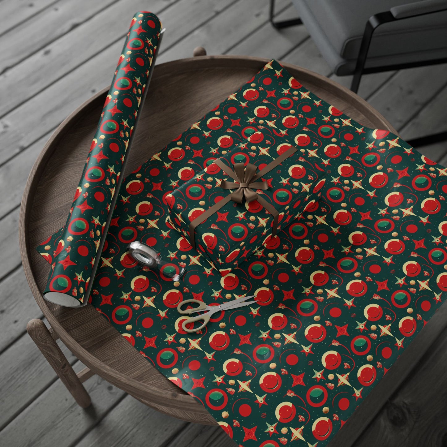 Black Ocean Red and Green Space gift wrap roll