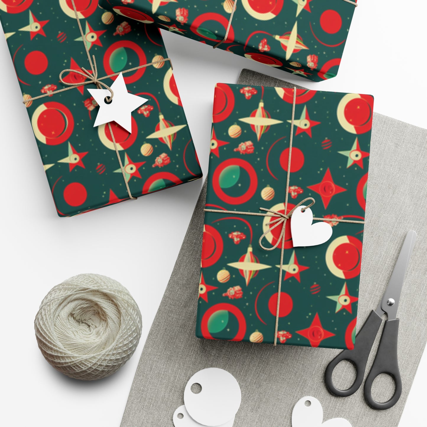 Black Ocean Red and Green Space gift wrap roll