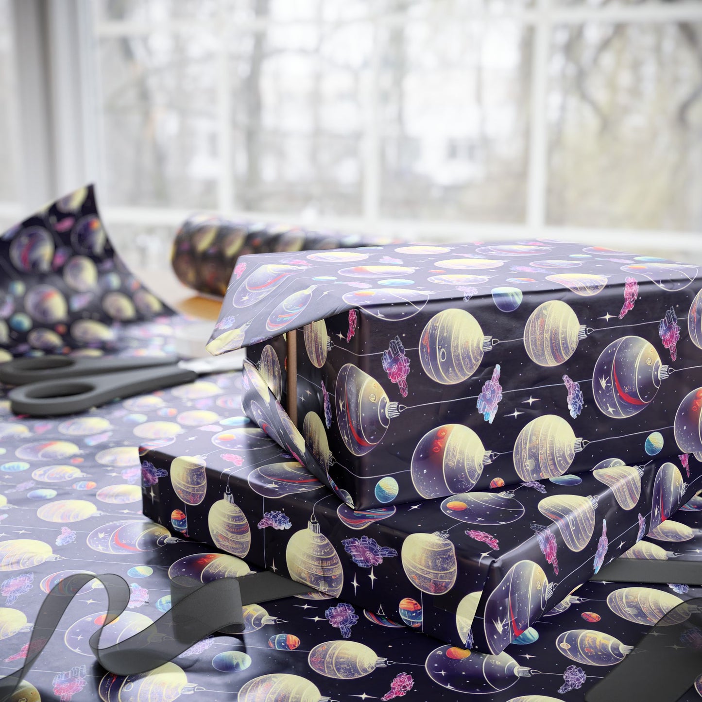 Black Ocean Christmas Ornaments gift wrap roll