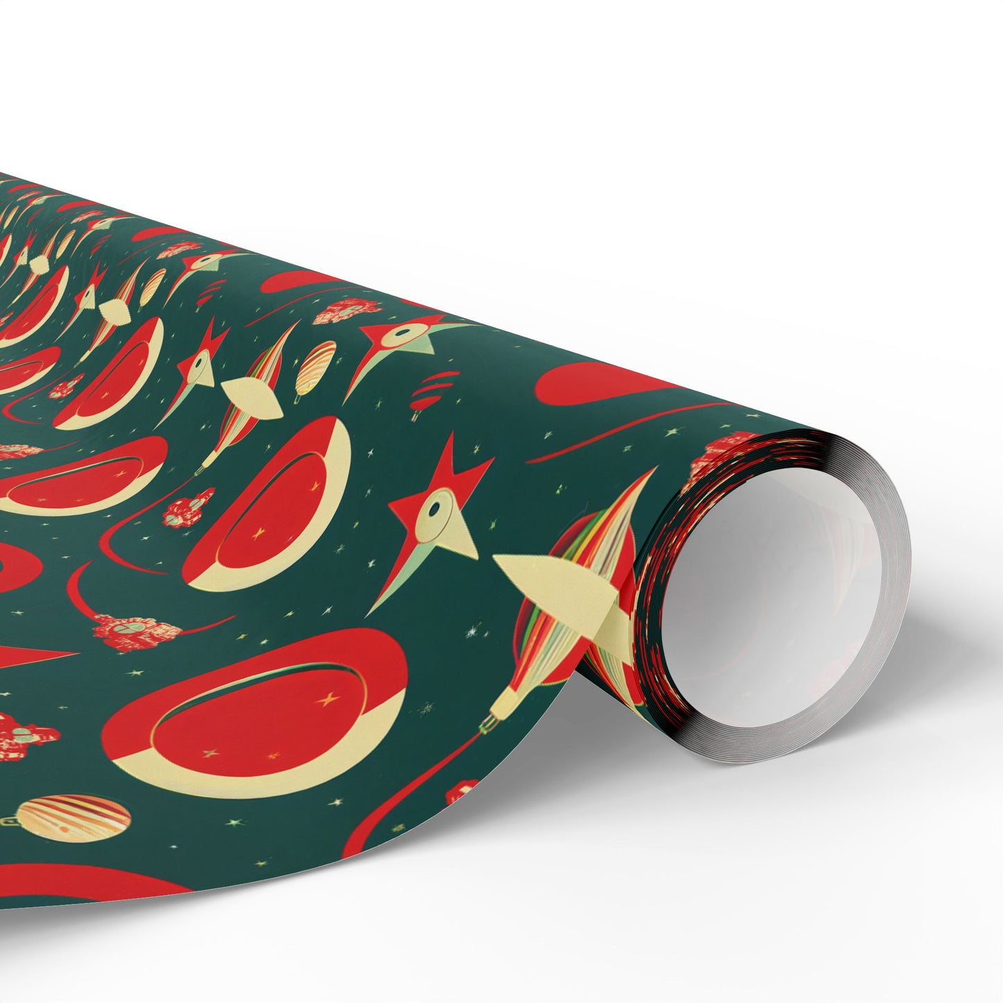Black Ocean Red and Green Space gift wrap roll