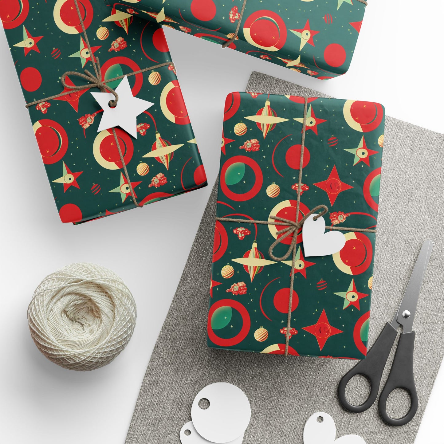 Black Ocean Red and Green Space gift wrap roll