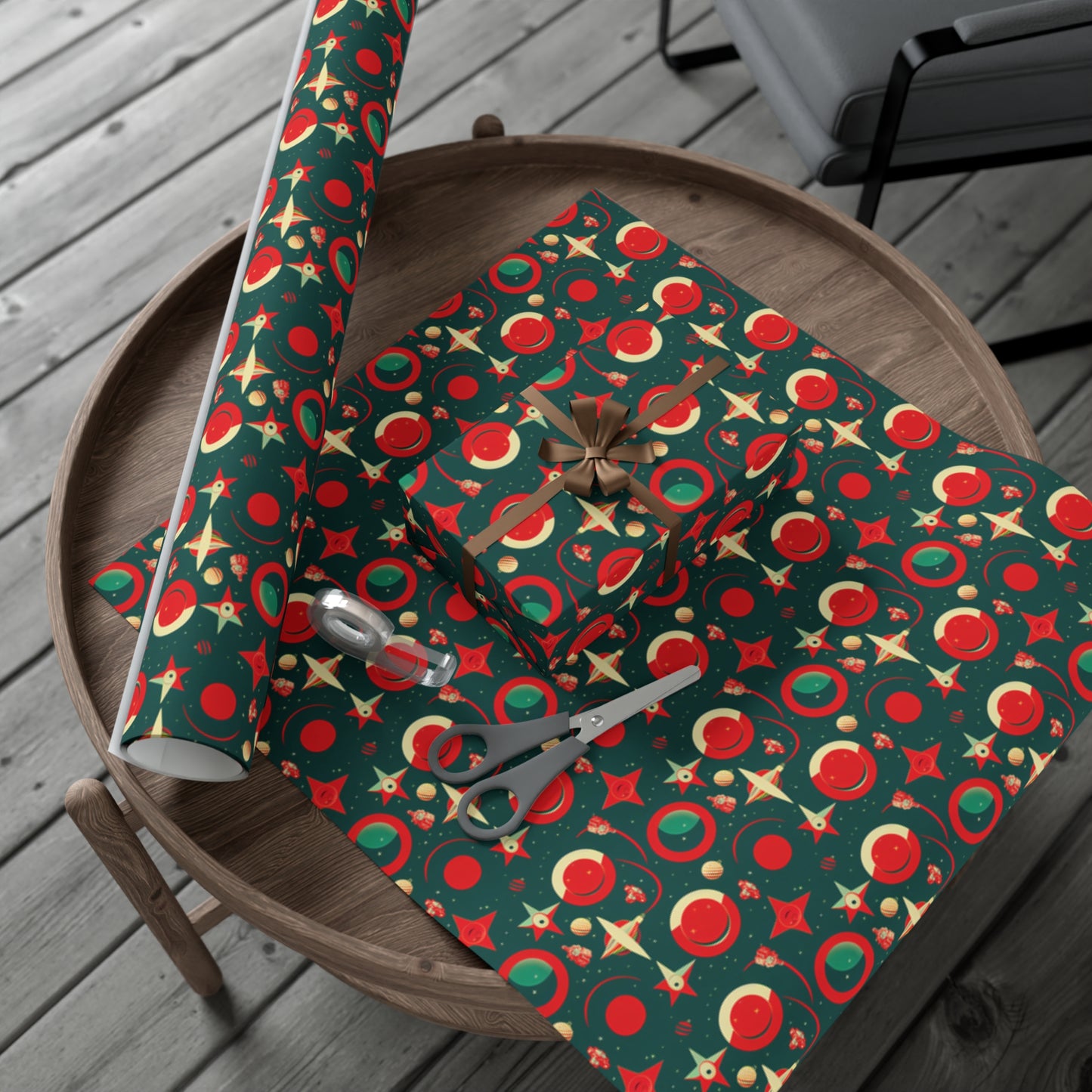 Black Ocean Red and Green Space gift wrap roll